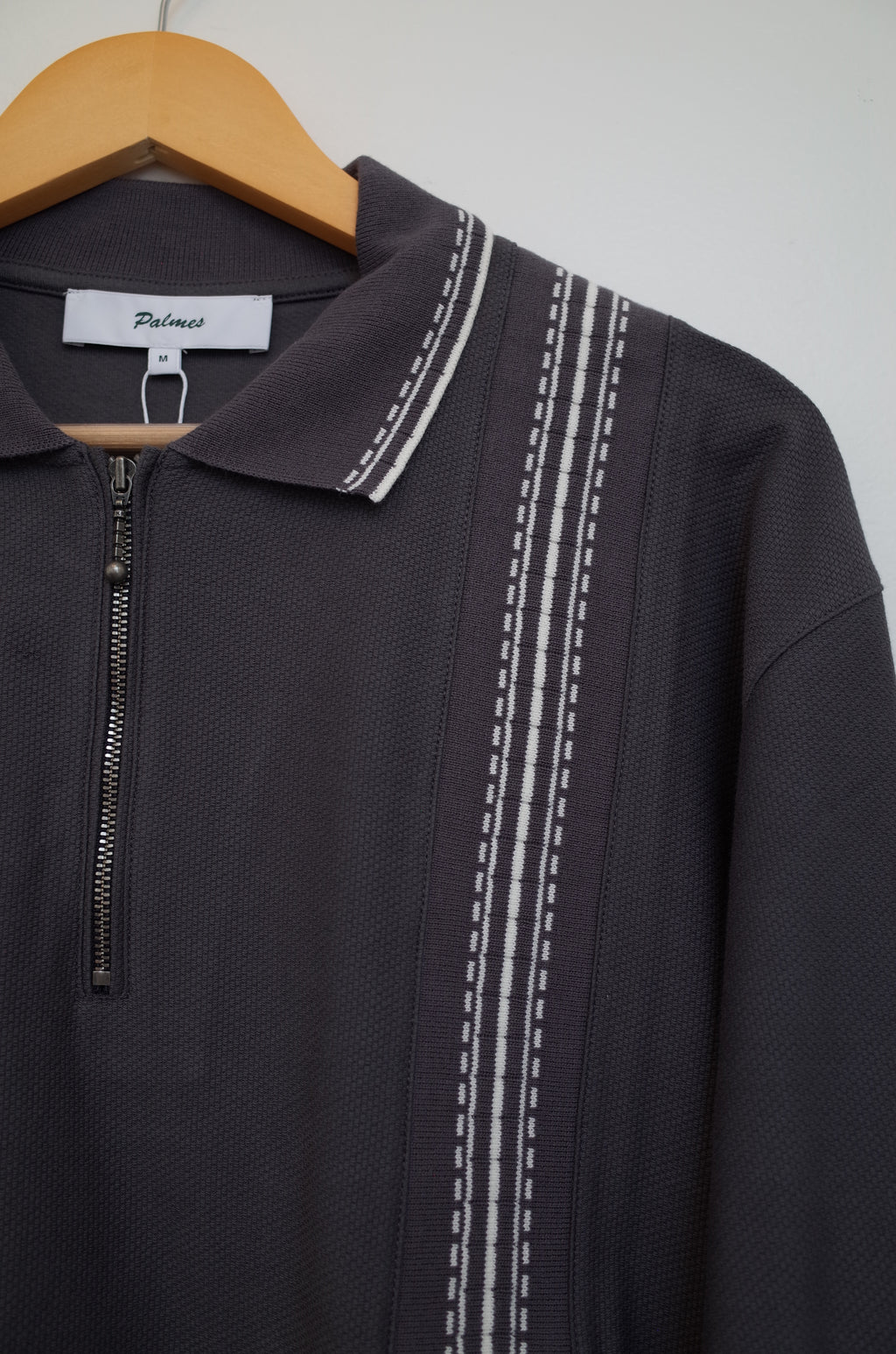 Palmes Panel LS Zip Polo - Charcoal