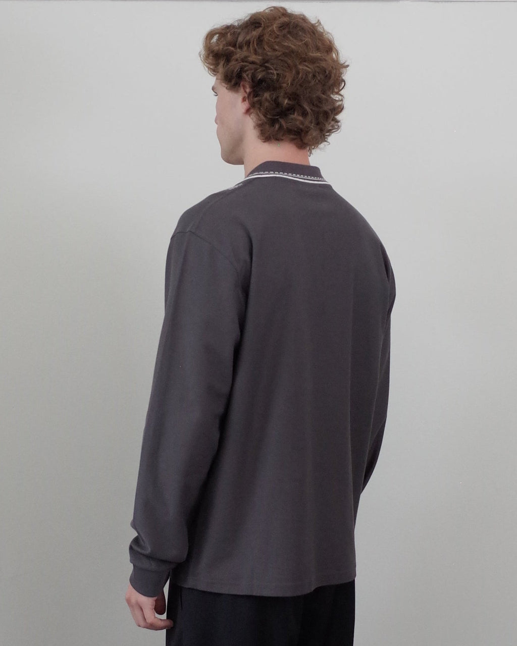 Palmes Panel LS Zip Polo - Charcoal