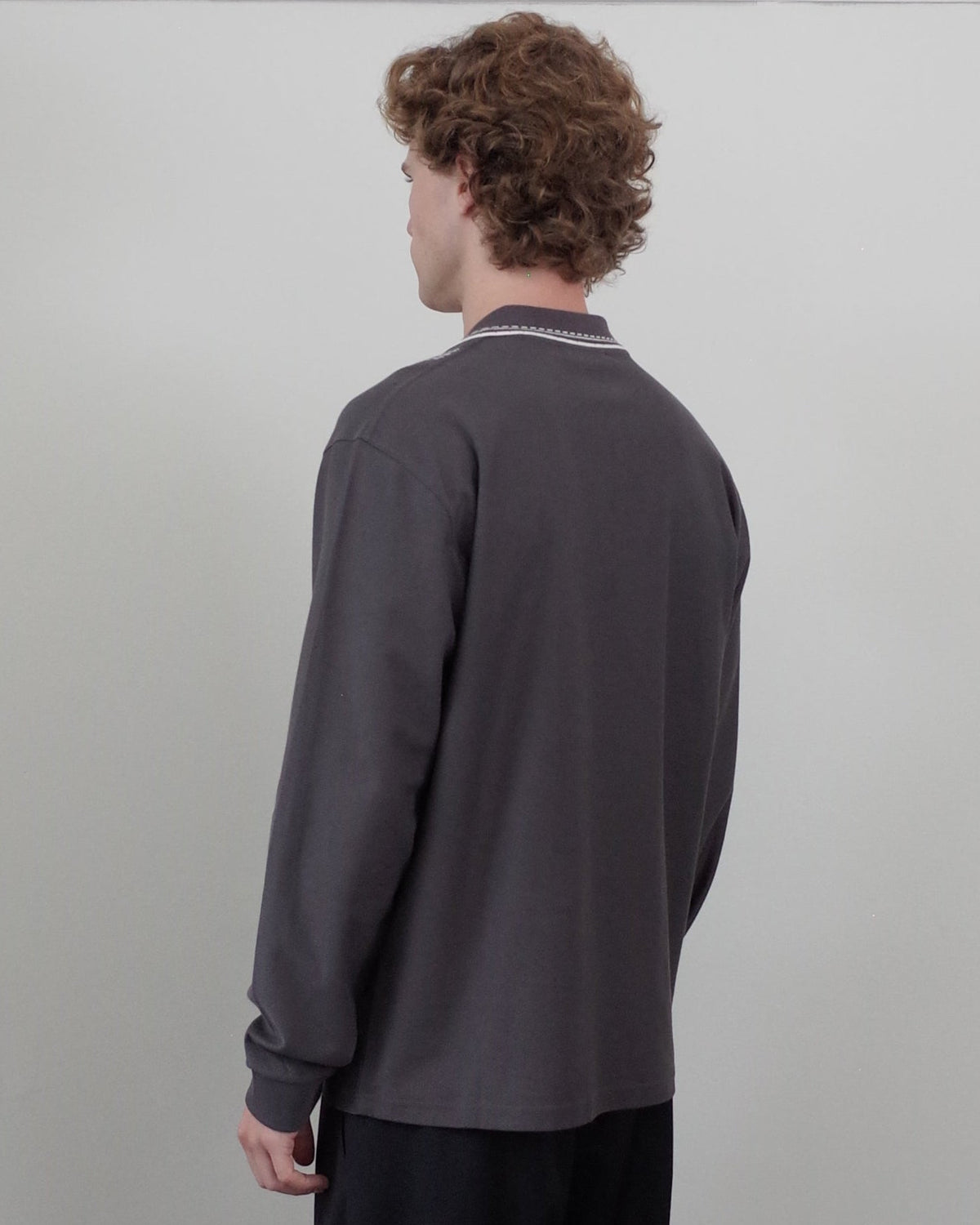 Palmes Panel LS Zip Polo - Charcoal