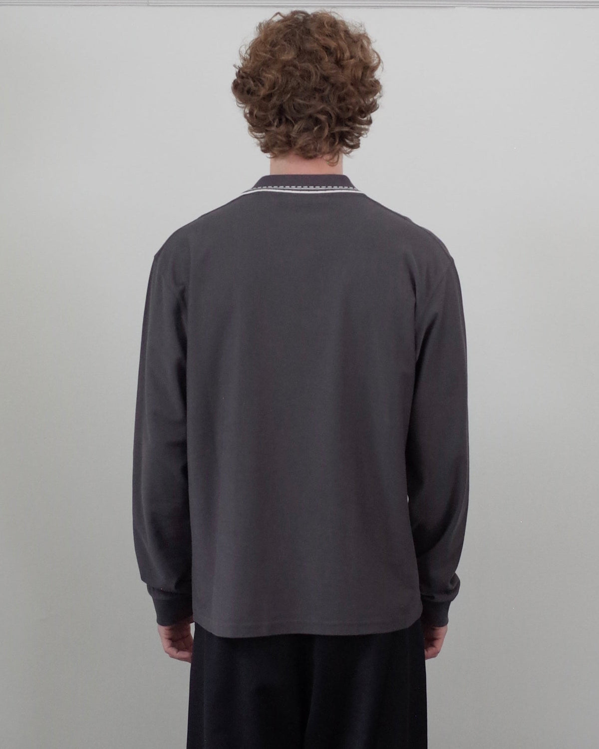 Palmes Panel LS Zip Polo - Charcoal